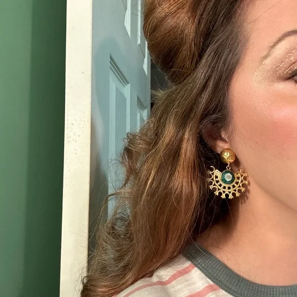 Emerald and Gold Handmade Chandelier Earrings - Picture 8 of 8